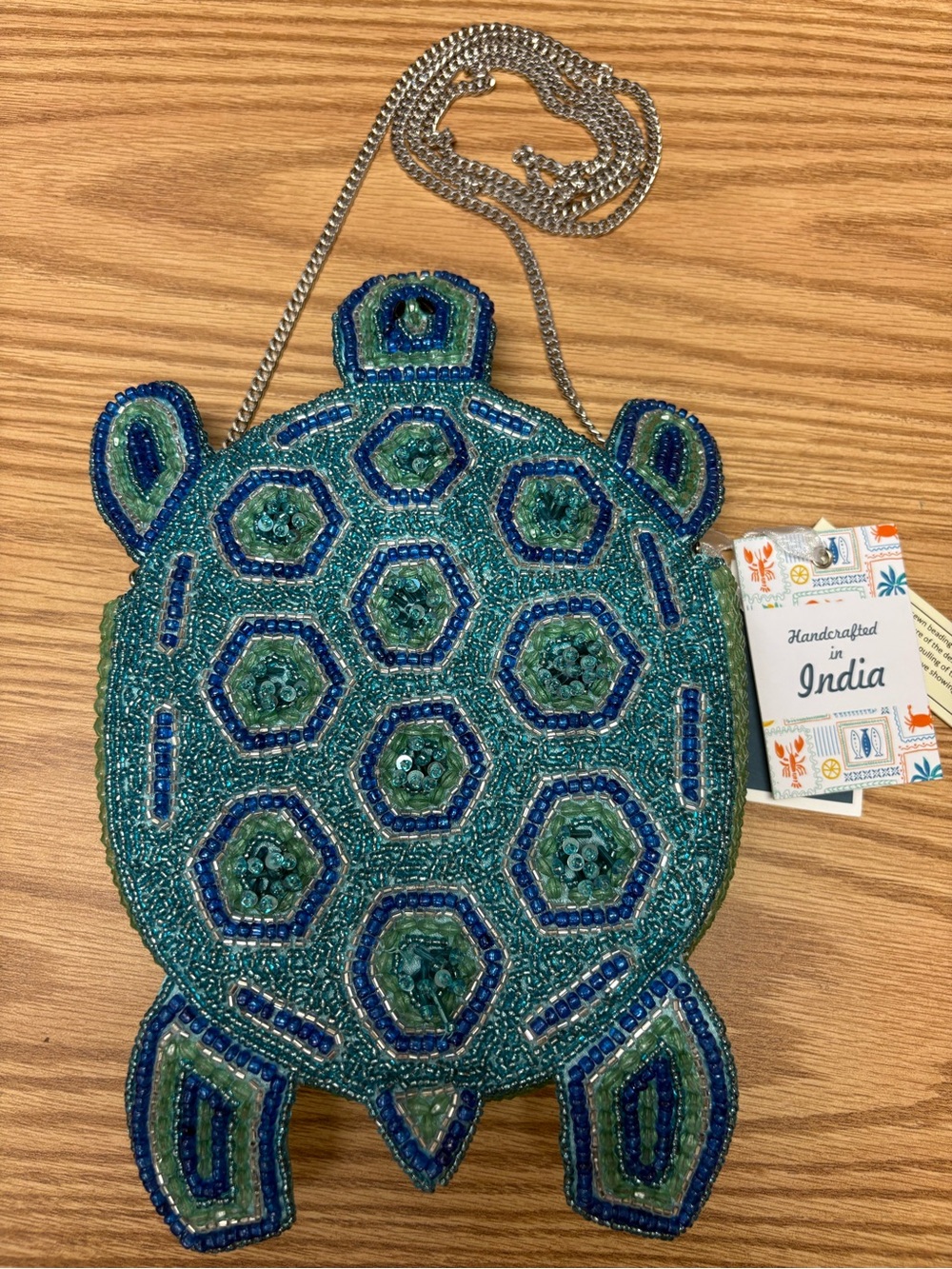 Handcrafted Sea Turtle Beaded Crossbody Bag in Teal and Blue